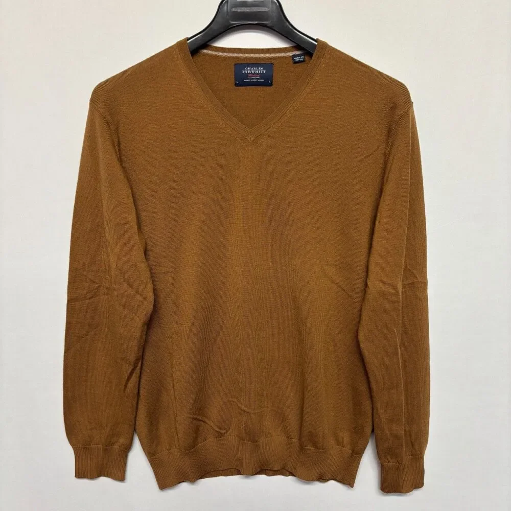 Charles Tyrwhitt Men Extra Fine Merino Wool Sweater Size Large Brown C133 -27